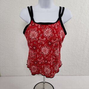 Tankini Swim Top Red Handkerchief Design Double Spaghetti Strap Women's 8